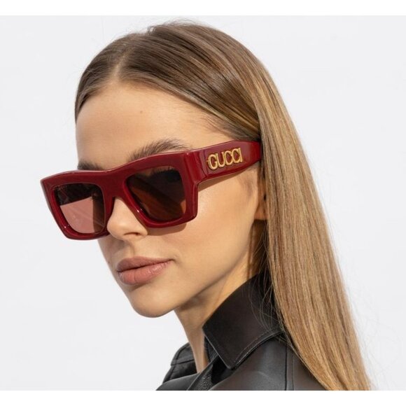 NEW GUCCI SUNGLASSES BURGUNDY BROWN WOMEN EYEWEAR GUCCI - Picture 3 of 4